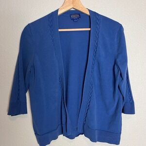 Pendleton Women's Blue Cardigan‎ Sweater Size L Silk Blend Braided Detail